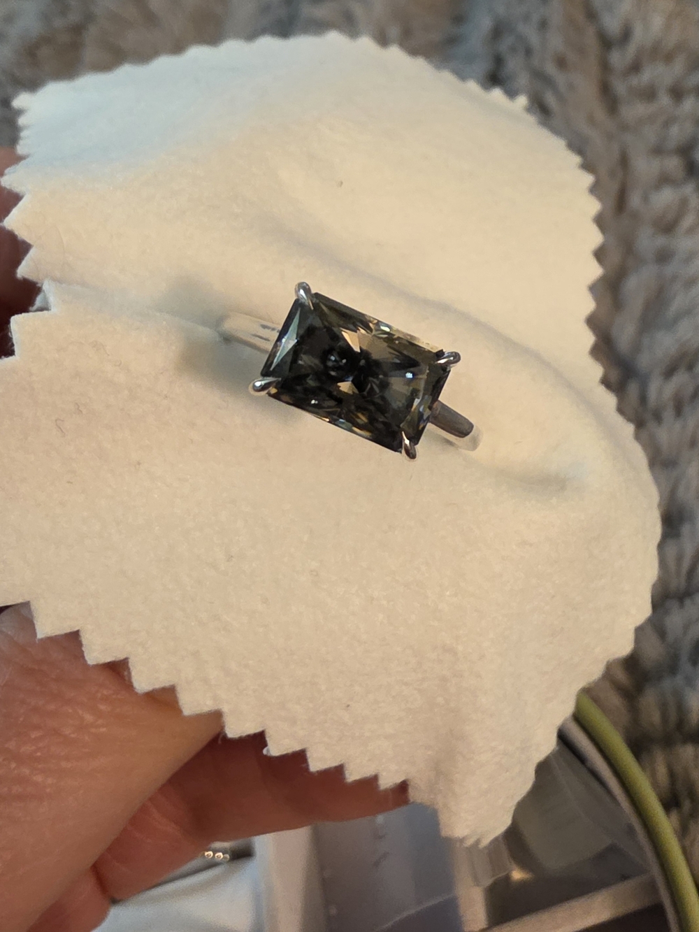 2ct Gray Moissanite Radiant ring sz 9